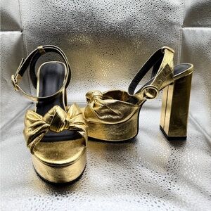 ASOS Gold Platform Heels with Bow Detail
